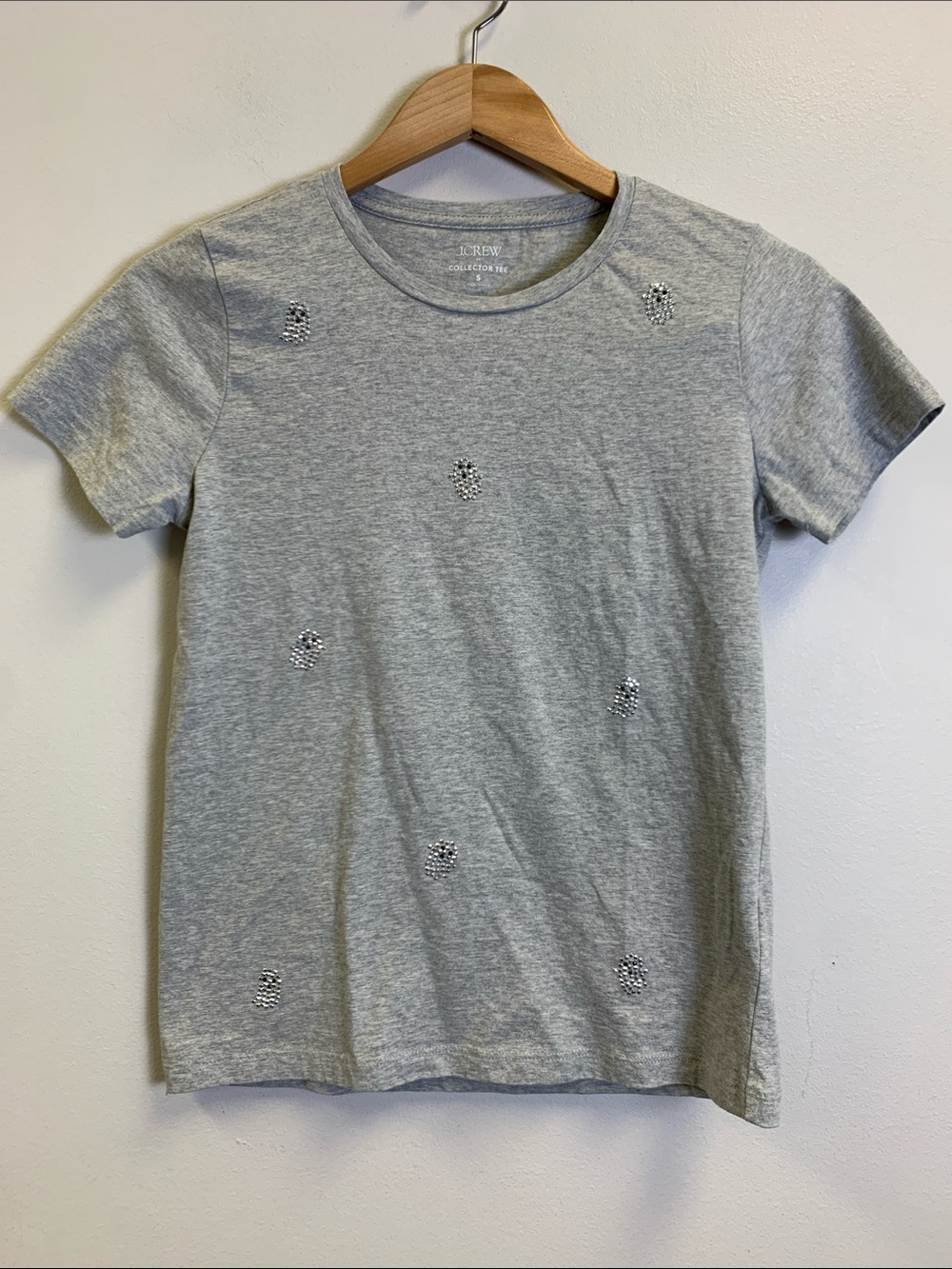 J. Crew Light Heather Gray Embellished Short-Sleeve Tee